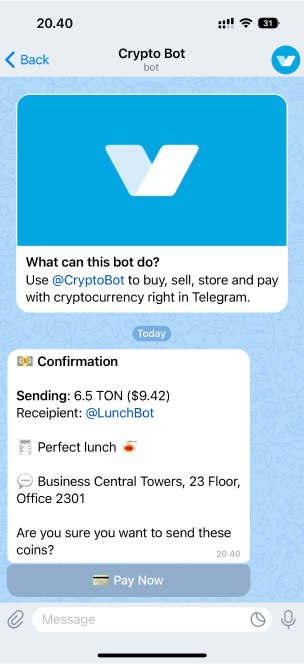 Crypto payments for telegram bots